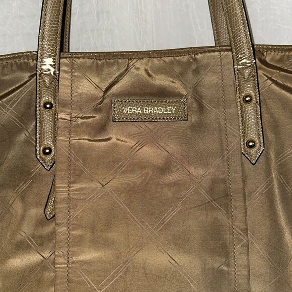 FREE w/bundle Vera Bradley Light Brown Tan Nylon Tote Faux Leather Combo - Picture 7 of 16